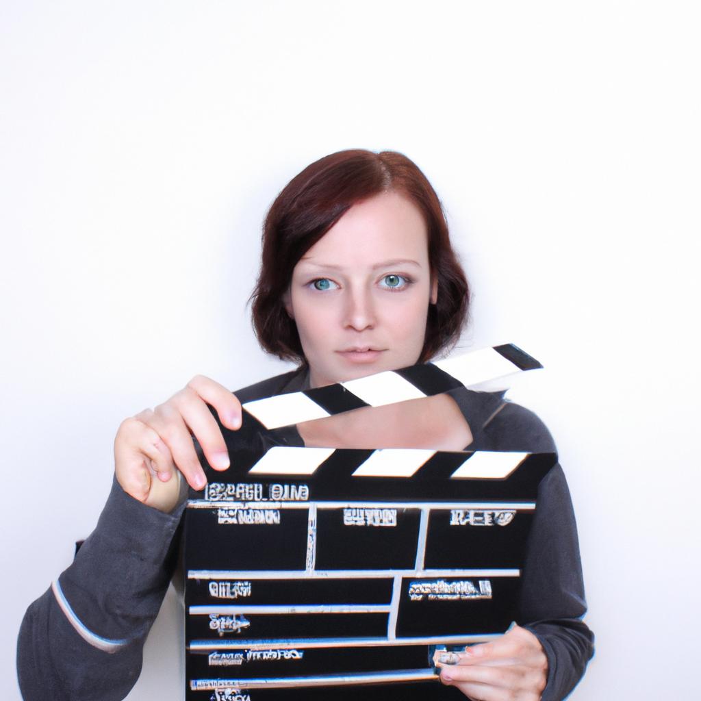 Woman holding a movie clapper